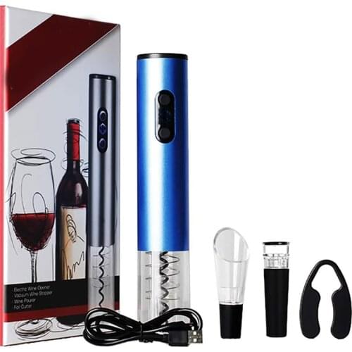 USB Electric Wine Bottle Opener Set Automatic Corkscrew with Stopper Pourer Foil Cutter Red Wine Tool Gift Box CE Certification