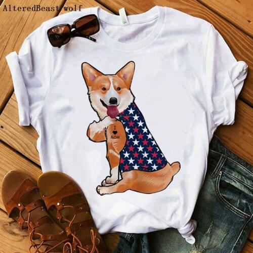 Corgis Dog I Love Mom T-shirt Women Harajuku Mama T-shirt American Flag T Shirt Female Hip Hop 2021 Tshirt Clothes
