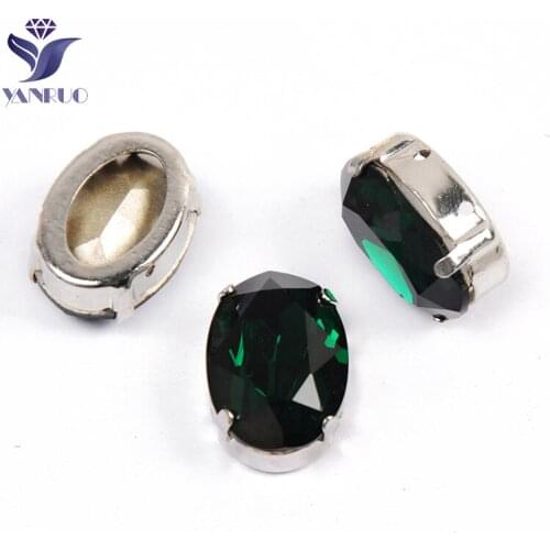 YANRUO 4120 All Sizes Emerald Oval Point Back Glass Stones Craft Gems Strass Sewing Crystals Rhinestones On Clothes