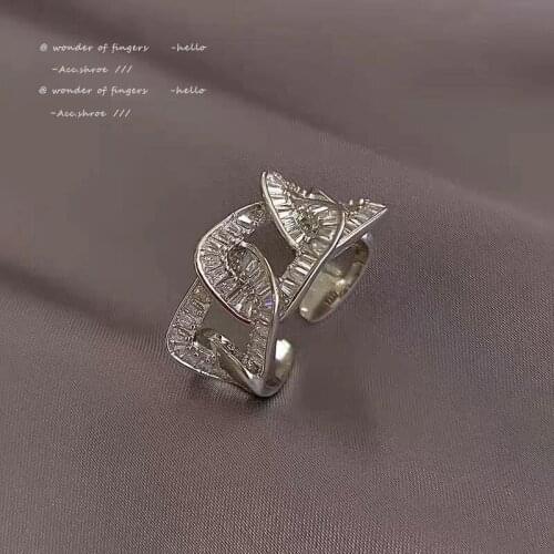 Korean Fashion Luxury Zircon Silvery Rings For Woman 2021 Neo Gothic Jewelry Party Girls Finger Exaggerated Set Accessories