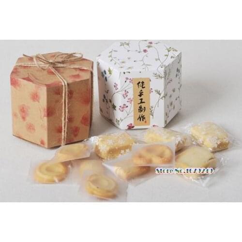 Brown paper Hexagonal box Hexagon Wedding Chocolate Box Candy Box Baking Package Wedding Party Decorations 100pcs/lot