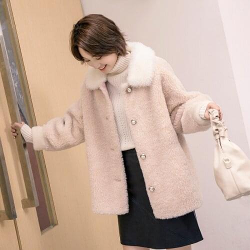 Cute Korean Real Women Autumn Winter Sheep Fur Jacket Solid Warm Woolen Coat Abrigos Mujer Invierno 2020 2922 YY660