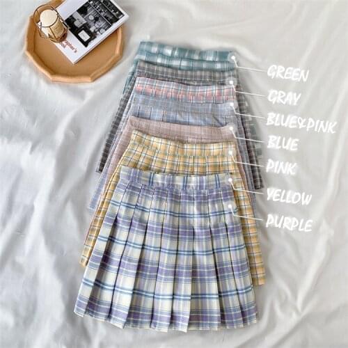 Sweet Vintage Style Womens Plaid Skirt JK Girl Japanese School Uniform Short Pleated A-Line Skirt Multi Colors Preppy Style