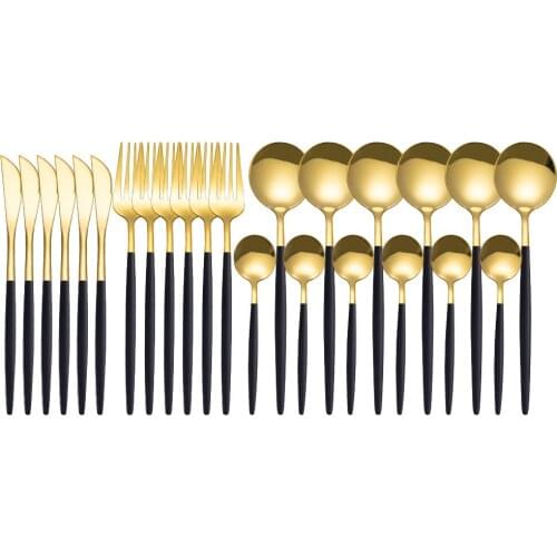 24Pcs Stainless Steel Cutlery Set Gold Fork Spoon Knife Set Gold Dinnerware Dinner Set The Forks Spoons Knifes Tableware Set