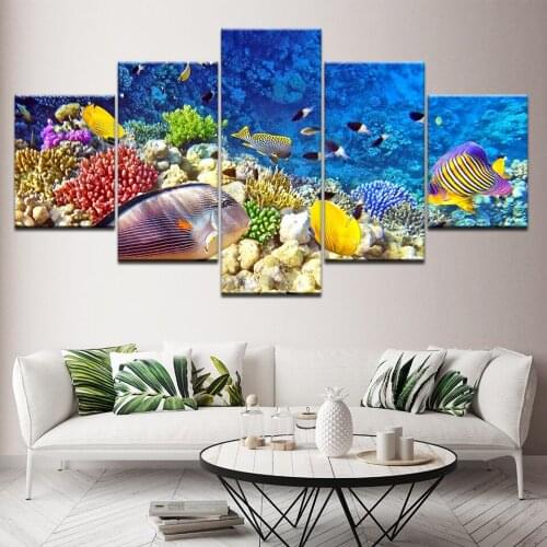 Underwater World Art Wall Poster Canvas Pictures 5 Panel Sea World Landscape For Bedroom Living Room Home Decoration Painting
