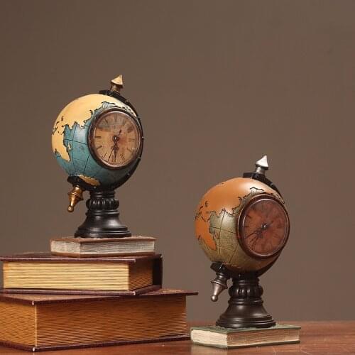 Desktop Ornament Vintage Clock Globe Model Clock Home Living Room Cabinet Porch Seat Clock Office Decorations Ornaments WF