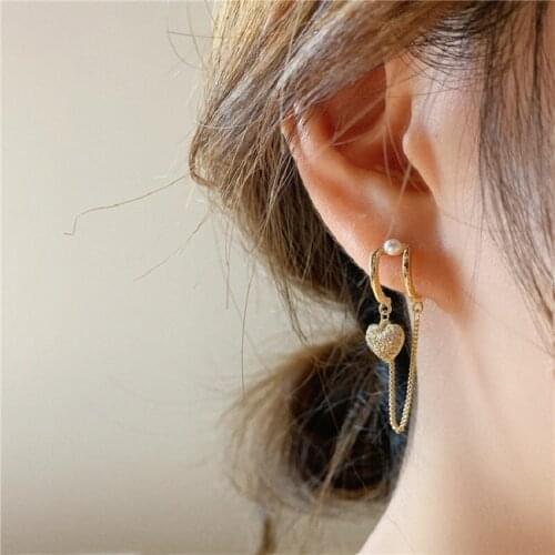 2020 New Fahion Womens Earrings Metal Heart Ear Stud Chain Tassels Earrings for Women Bijoux Korean Party Jewelry Wholesale