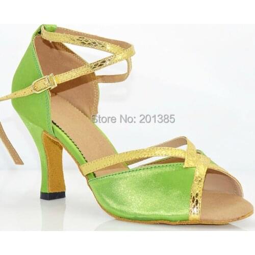 New Green Satin Ballroom Dance Shoes Latin Ballroom Shoes Salsa Dance Shoes Tango Dance Sandals Bachata Dance Shoes