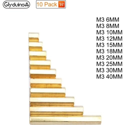 Glyduino M3x(6-40) 6mm Single Hexagonal Copper Pillar Hollow Screw for 3D Printer for Arduino