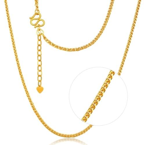Pure 999 Gold 24K Yellow Gold Necklace Mens Heavy Gold Wheat Link Necklace Chain