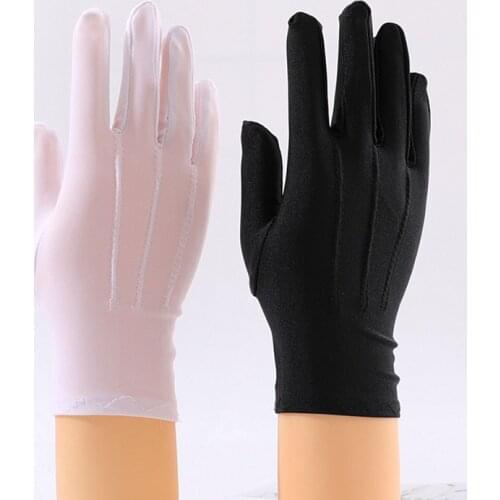Women Men Short Ceremony Gloves Solid Black White Summer Thin Sunscreen Wrist Gloves Unisex Performance Stretch Spandex Gloves