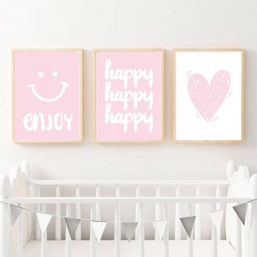 Pink Cartoon Funny Poster and Print Minimalist Wall Art Canvas Painting Nusery Picture for Girl Baby Living Room Decoration