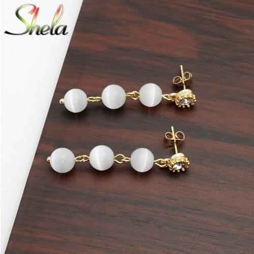 SHELA Semi-precious Opal Stone Stud Earrings for Women OL White Cute Korean Fashion Jewelry Dangle Pendientes Brincos wholesale