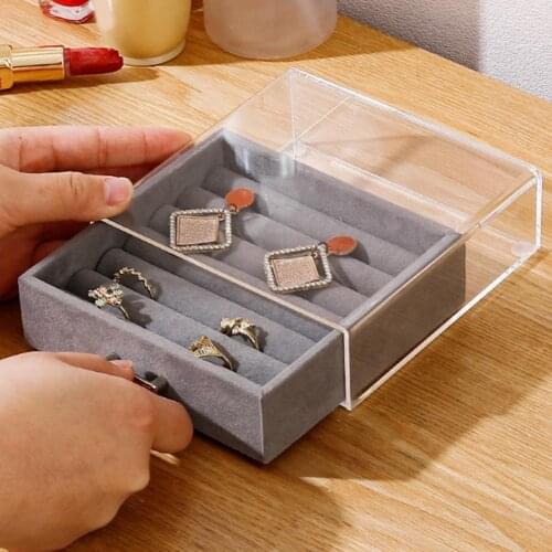 80%HOTJewelry box transparent sleeve multifunctional acrylic earrings ring necklace storage drawer jewelry display box
