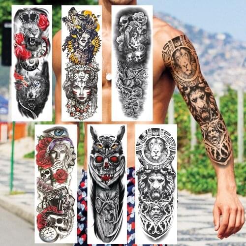 Maori Lion King Temporary Tattoos Sticker For Women Men Full Arm Body Art Sleeve Tatoos Decal Fake Wolf Rose Eyes For Show Club