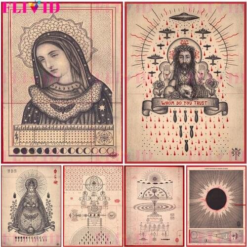 Theology And Science Abstract Art Poster Christ And The Virgin Wall Painting Poster And Print For Living Room Decor Unframed