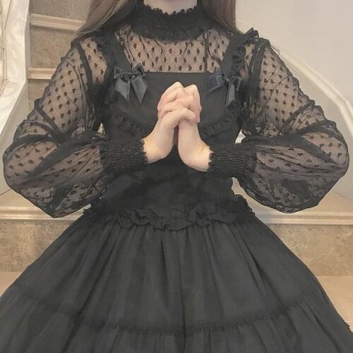 Japanese Lolita Girl Love Lace Long Sleeve Tops Mori Girl Fresh Sweet Lolita Tops Kawaii Women Peter Pan Collar Gothic Shirts
