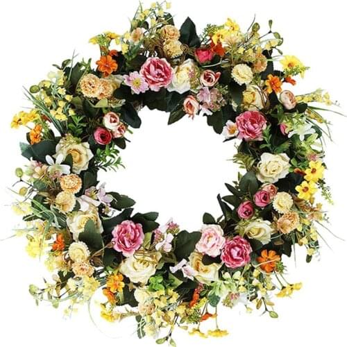 Artificial Flower Wreath Spring Summer Wreath for Front Door Wall Window Wedding Party Garden Farmhouse Home Decor