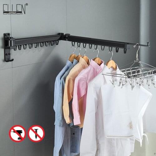 ELLEN Cloth Drying Rack Folding Cloth Hanger Wall Black Retractable Outdoor Balcony Clothes Hanger Drying Cloth Rack EL612