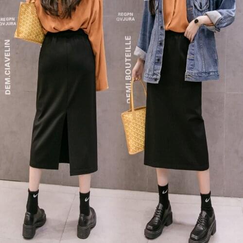 2020 Spring High Waist Mid Long Skirt Women Slit Back Package Hip Skirt For Women Slim Black Elastic Waist Pencil Skirt Summer