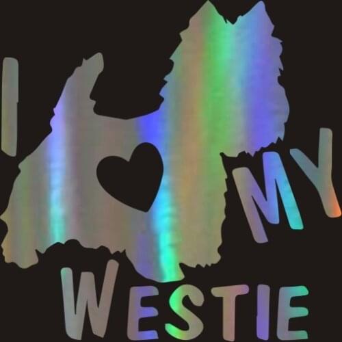 14CM*13.8CM I LOVE MY WESTIE Terrier Dogs Vinyl Car Decals Stickers Black/Silver