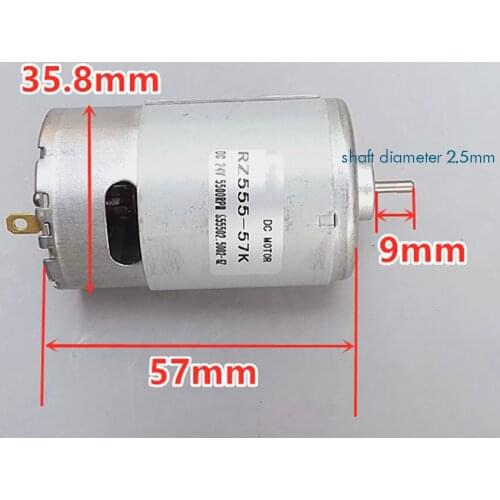 555 DC Motor High Speed DC Permanent Magnet Motor DC24V Positive and Negative Carbon Brush Motor 5500 rpm Shaft Diameter 2.5mm