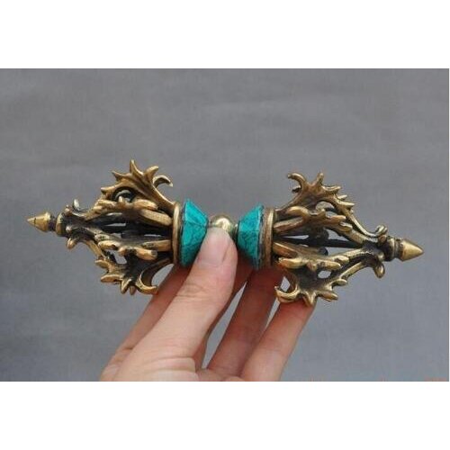 YM 306 6" old Tibet buddhism turquoise Dorje Vajra Phurpa Dagger Vajra statue