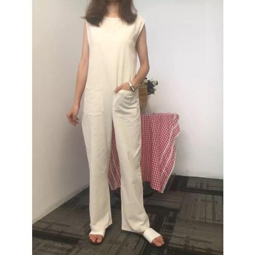 Japan Korean Summer Long Jumpsuit Women Sleeveless Loose Straight Plain Simple Casual Overalls Romper 2020 Fashion Minimalism