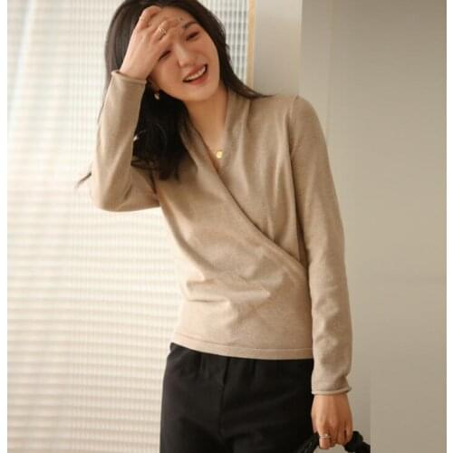 Womens Knitted Sweater Casual Striped V-neck Top Blouse Bottom Shirt