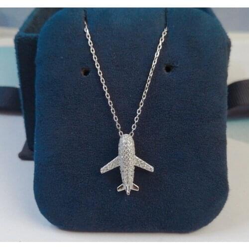 SLJELY Fashion Solid 925 Sterling Silver Small Aircraft Pendant Necklace Micro AAA Zirconia Women Fine Brand Party Jewelry