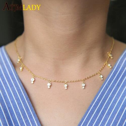 New Arrive gold filled multi Cz Charm Drop Chocker Choker Women High Quality Sparking delicate Fashion Statement Necklace