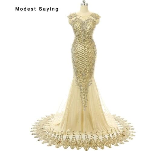 Elegant Champagne Mermaid Illusion Neck Beaded Lace Evening Dress 2017 Formal Women Long Party Prom Gowns vestido de festa longo