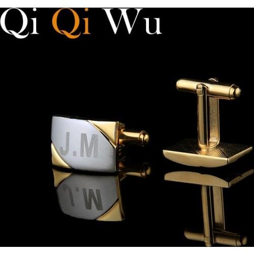 Gold Personalization French Cufflinks Record Name Initials Engraved Cuff Links Wedding Golden Mens Shirt Buttons With Gift Box