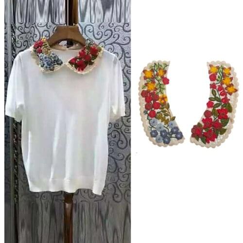 1 Pair Colorful Lace Fabric Dress Applique Blouse Sewing Trims DIY Neckline Collar Costume Decoration Accessories Scrapbooking