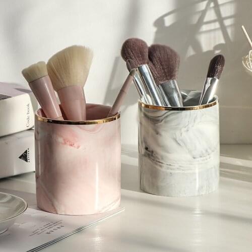 1Pcs Marble Cosmetic Make-up Brush Storage Box Table Organizer Makeup Nail Polish Cosmetic Holder Make Up Tools Pen Holder Rack