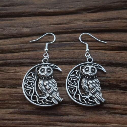 10 pair owl jewellery Wise OWL & MOON Owl earring Celtic Pentagram woman earring under the moon animal lover gift