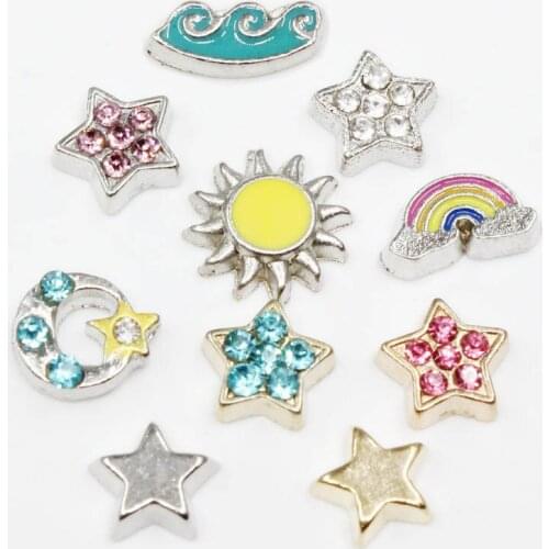 20pcs/lot Sun Stars Moon Rainbow Waves Enamels Universe Sky Sea Floating Charms For Glass Lockets Memory Pendant Jewelry