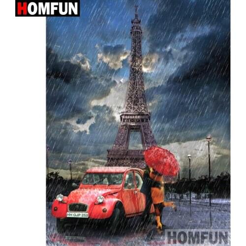 HOMFUN 5D DIY Diamond Painting Full Square/Round Drill "Car tower" 3D Embroidery Cross Stitch gift Home Decor A01107