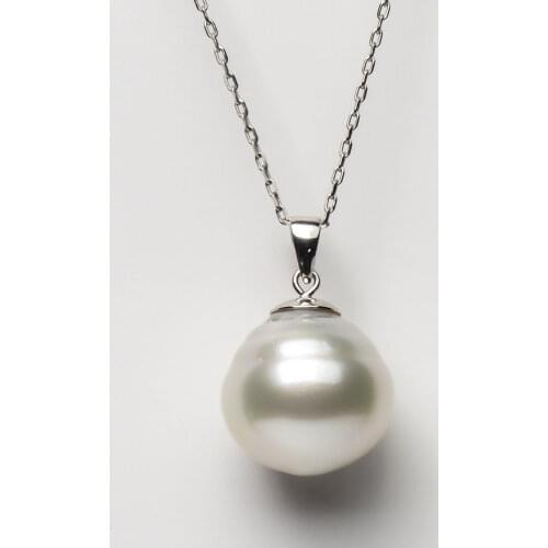 Free Shipping White Real South Sea Cultured Pearl Pendant 925 Sterling Silver