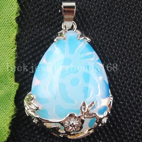 Free Shipping Women Fashion Jewelry 27x36mm Opalite Opal Teardrop Pendant Bead 1Pcs C3104