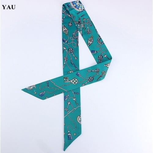 Brand 95cm*5cm Tassel Printed Bag Strap Small Scarf Women Fashion Twill Silk Scarf Headband Long Scarves Bag Accessories Ribbon