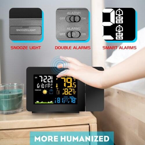 Projection Alarm Clock Weather Station Snooze Function Colorful Backlight Desk Table Led Clock With Temperature Humidity Sensor