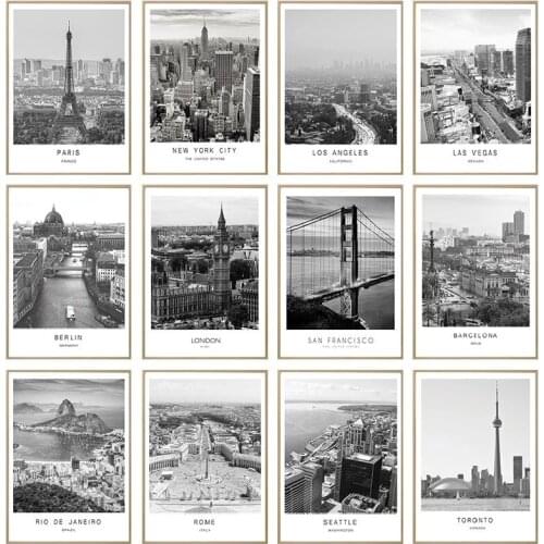 Black And White Abstract Wall Art Canvas Painting Paris London New York Posters Prints Nordic World City Landscape Picture Decor