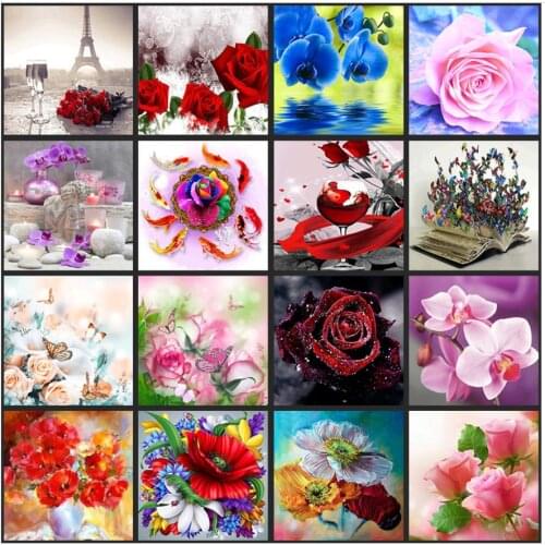 Flowers diamond painting full orchid mosaic art embroidery rose rhinestone picture puzzle toy children gifts wall decor crafts