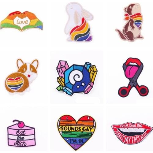 Diy Rainbow/Animal Patch Cute Sticker Embroidered Patches For Clothing Sewing Stripe Patch Iron On Patches On Clothes Applique