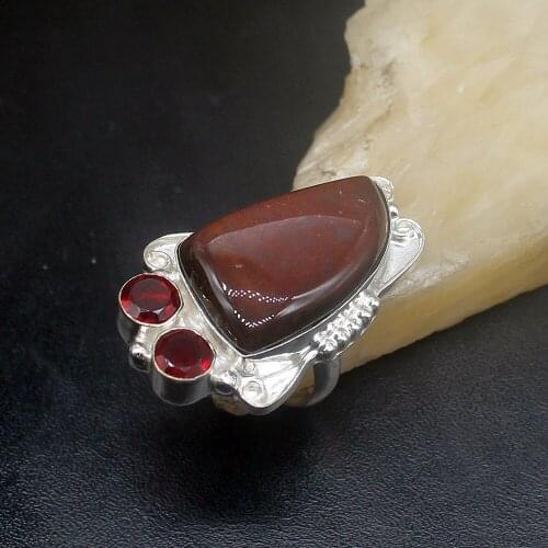 Gemstonefactory Jewelry Big Promotion Single Unique 925 Silver Sea Sediment Red Garnet Women Men Jewelry Gifts Rings 8# 20212511