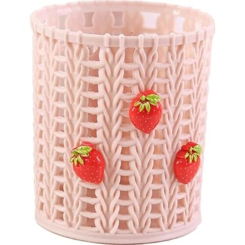 Exquisite Tiny Strawberry Pen Organizer Holder Cute Pink Basket-like Pen Holders Students Stationery Supplies