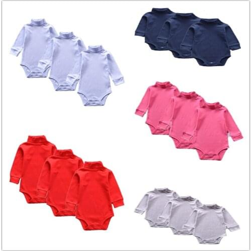 3pcs/sets Good Quality Baby Girls Boys Long Sleeves 100% Cotton Solid lapel Bodysuit, button up collar Infant Jumpsuit 9m to 24M