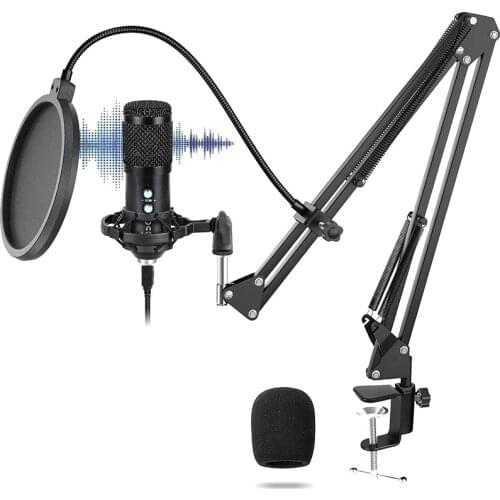 Microphone Kit,Podcast Cardioid Condenser Microphone Bundle for Computer Plug&Play with Adjustable Stand Boom Arm Shock