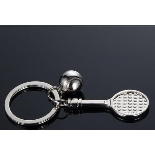 Creative Gifts Sports Tennis Racket Metal Keychain Car Waist Hanging Key Ring Chain Pendant Tennis Sporter Souvenir